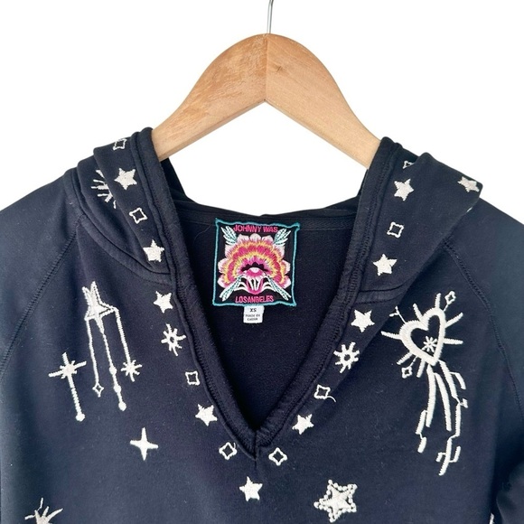 Johnny Was hoodie tunic black embroidered star moon sun celestial XS Angol Beach - Picture 3 of 16